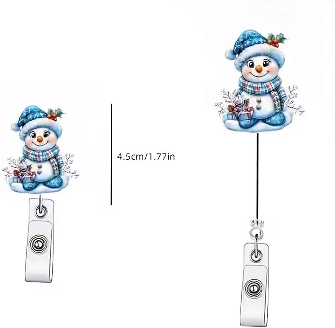 Snowman Badge Reel Winter Snowman Badge Holder with Alligator Clip, Retractable Acrylic Badges Reels ID Name Badge Clip for Nurse Nursing Student Hospital Office Teacher Holiday Badge Accessories