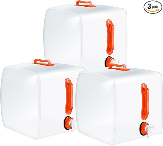 3 Pack Collapsible Water Container with Spigot, Foldable Camping Water Container Portable Camping Storage Carrier Jug for Outdoors Hiking Emergency Kit Backpack(5.3 Gallon,Orange,3 Pcs)