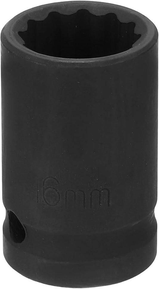 HARFINGTON 12-Point Impact Socket 1/2 Inch Drive 16mm Metric Cr-V Shallow Impact Socket Nut Driver Wrench for Auto Repair