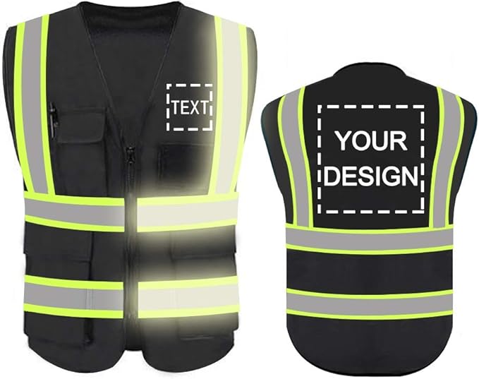 YOWESHOP High Reflective Visibility Safety Vest Custom Your Logo Safety Workwear with Reflective Strips and Front Zipper