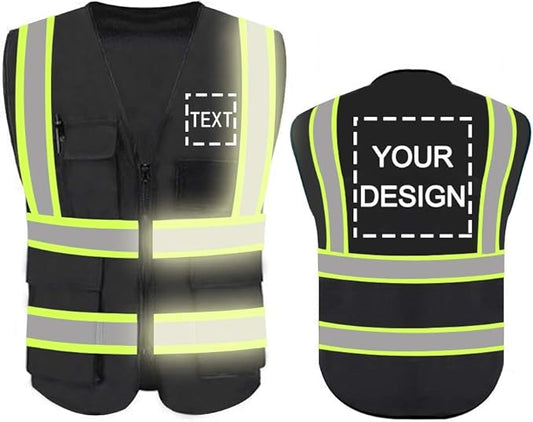 YOWESHOP High Reflective Visibility Safety Vest Custom Your Logo Safety Workwear with Reflective Strips and Front Zipper
