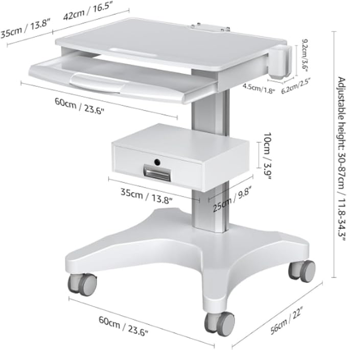 Mobile Dental Clinic Workstation Medical Trolley with Laptop Pallet and Oral Scanner Holder,Hospital Cart Wheels for Clinic,Hospital, School and Lab