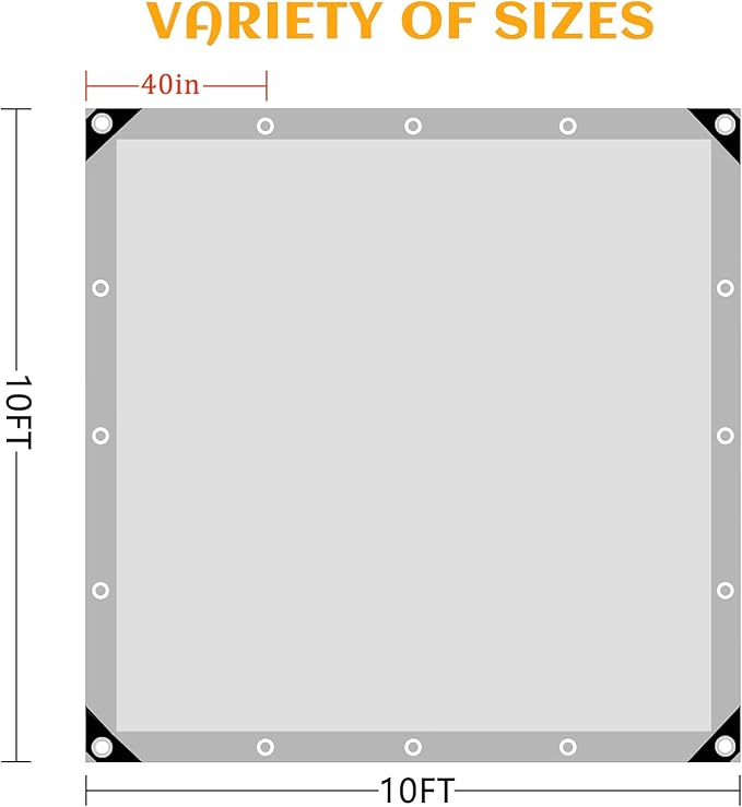 Tarps Heavy Duty Waterproof, 12 Mil Silver Waterproof Tarps for Outdoors with Grommets Reinforced Edges, UV Resistant, Tear&Fade Resistant, Camping Cover Under Tent, 10 * 10 FT