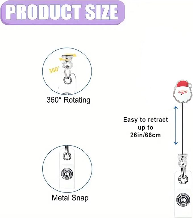 Santa Claus Badge Reel,Retractable Christmas Nurse Nursing Badge Clip Christmas Badge Holder Cute Gifts for RN CNA LPN Medical Worker & Teacher Name Tag Accessories |Acrylic
