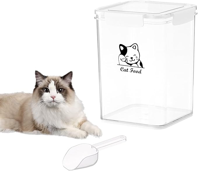 Airtight Cat Food Storage Container with 4 Locking Clips, 5.8lbs/4L Pet Food Container for Cats&Dogs,Cat Treat Container Secure Dry Kibble Bin, Leak-Proof Dog Food Storage