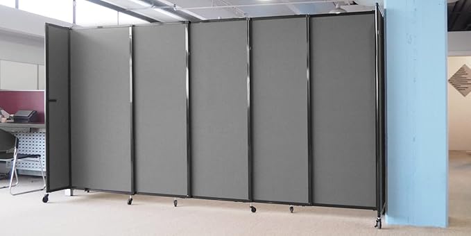 Versare Straightwall Sliding Portable Wall Partition | Freestanding Office Dividers | Locking Wheels | Temporary Room Separator | 11'3" Wide x 6' Tall Dark Gray SoundSorb Panels