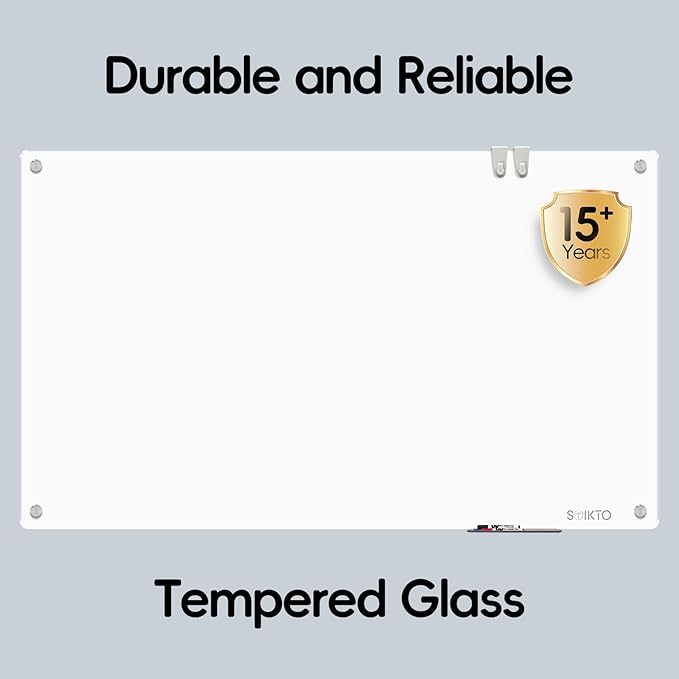 Glass Whiteboard - Glass Dry Erase Board 36" x 24" Magnetic Pure White Board Glass Writing Board White Boards for Walls Wall Office Home