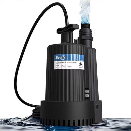 1/6 HP Submersible Water Pump, 1500 GPH Sump Pump with Thermoplastic Housing, 115V Portable Electric Water Pump with 10 Ft Cord for Basement, Yard, Boats and Pool Covers
