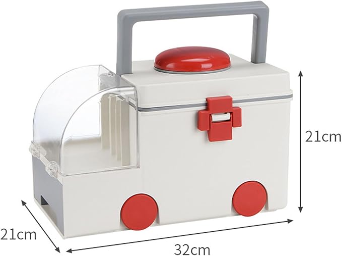 Storage Box, Portable Ambulance Shaped Emergency Aid Kit Organizer with Handle for Home, Travel and Medical Supplies Storage