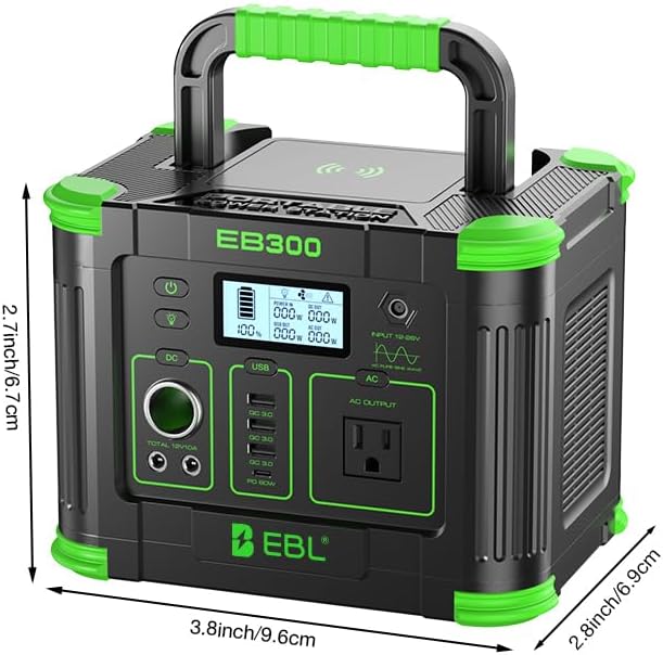 EBL Portable Power Station, 330W 288.6Wh Solar Generator 60W USB-C PD, 5W Wireless Charger, SOS Emergency Light, Multi-Port Power Supply for Outdoor Camping, Home Blackout, RV Travel
