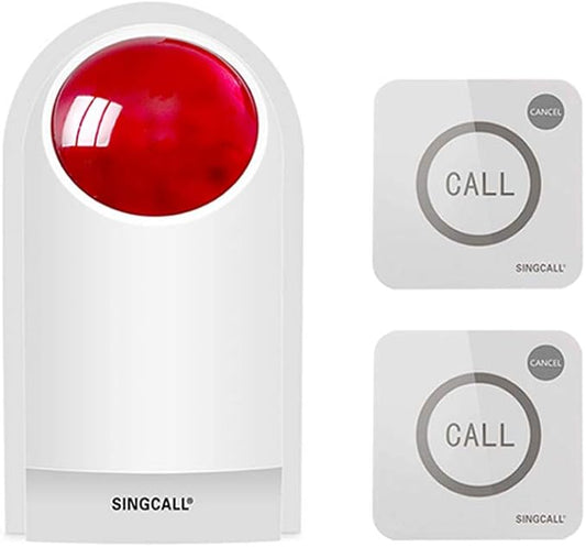 Remote Emergency Strobe Siren Alarm Kit Waterproof Outdoor Loud Panic SOS Warning System for Business Home Shop Hotel School 300ft 1 Red Flashing Siren+ 2 Call Buttons