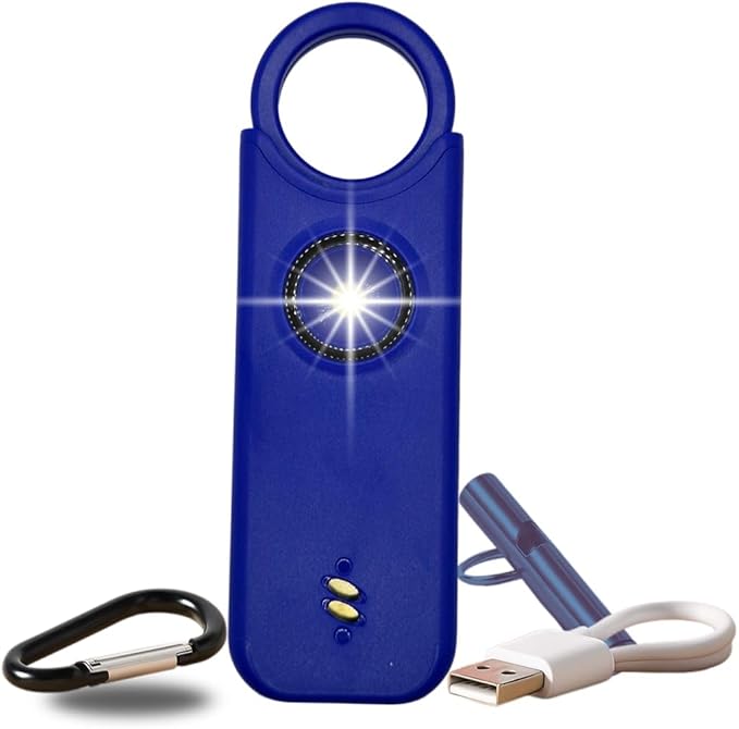 VOLTEK Personal Alarm Kit (Blue) Women's Self-Defense Self-Defense Key Ring Self Self Alarm Mini Autonomous + Personal Emergency Whistle Powerful Siren Lamp 135 DB, USB-C, Includes Guide Included