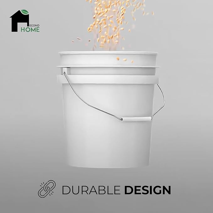 3.5-Gallon White Bucket Pail Container with Lid | Food Grade | Heavy-Duty Extra Durable | Metal Handles with Plastic Grip for Easy Carrying | Multi-Use | Easy Stack and Store | BPA Free