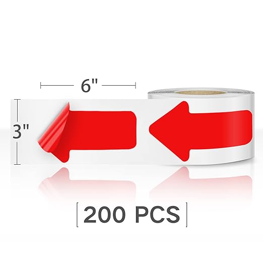 Arrow Floor Sticker Tape 3"6" - 200 PCS Marking Sticker Signs - Red