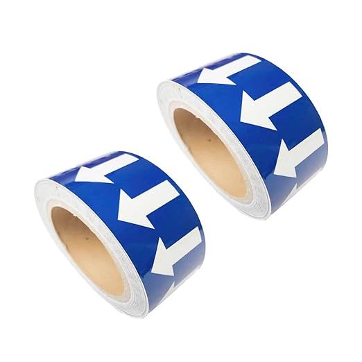 Beiyier 2-Pack Pipeline Flow Arrow Tape, Adhesive Vinyl Graphics Marking Sticker, Labels for Images Identification, White on Blue, 1.97" W x 65.6' L