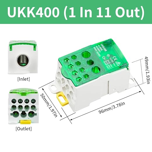DIN Rail Distribution Box,690V 400A Positions Screw Terminal Block Junction Box Breaker Box Circuit Breaker Distribution Box for Various Power Distribution Needs (Green, 400A)