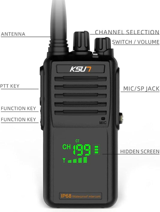 Handheld Two-Way VHF Marine Radio IP68 Waterproof LED Screen International Marine Channels 136-174 MHz 8000 mAh Battery KSUN P85