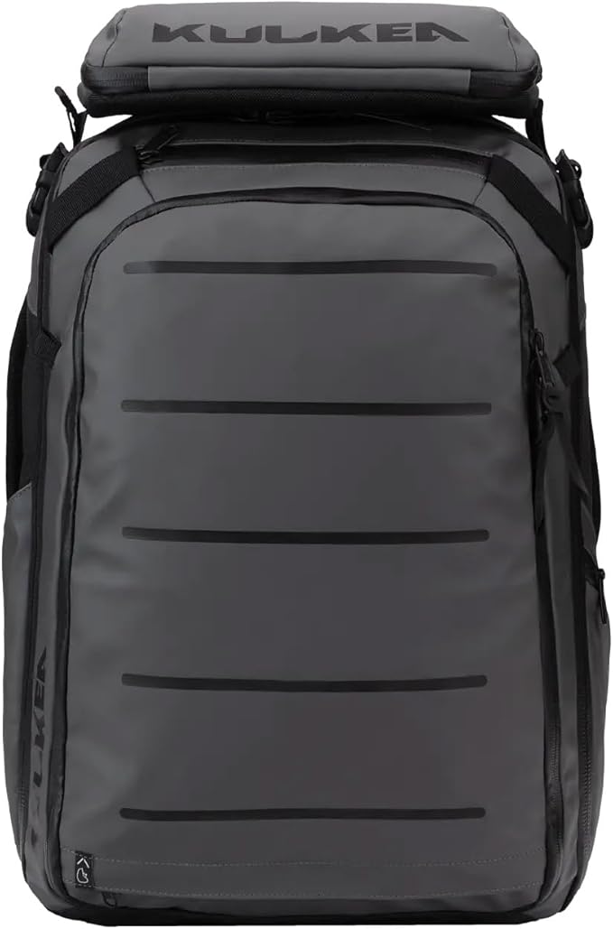 Käydä 44L Travel Backpack - Spacious Carry On Backpack with Detachable Travel Pouch, Magnetic Water Bottle Pocket, Passport and Laptop Pocket - Convertible Boot Bag for Snow Sports (Grey/Black)