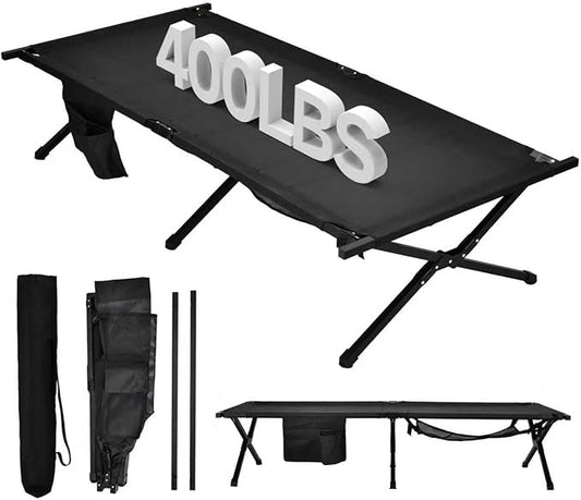 Portable Camping Cot for Adults, 300lbs Heavy Duty Folding Bed with 60s Quick Setup, Compact & Lightweight for Outdoor, Guest, Office Nap, Hospital Stay(Black)