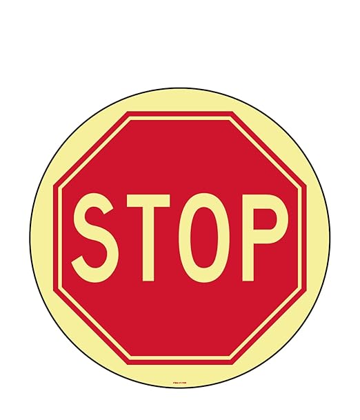 Stranco Non-Slip Glow in the Dark Floor Sign "STOP" | 17” Red on White | Permanent Acrylic Adhesive, Pebble-Textured Laminate, Durable 20 mil Construction, Slip-Resistant Safety Label