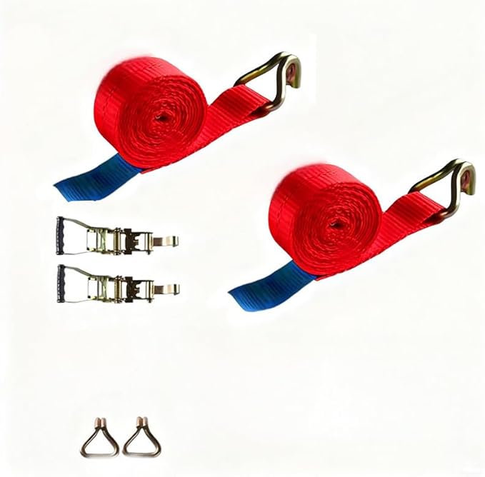 2 Pack Heavy Duty Ratchet Tie Down Straps 2" x26' – 11023 lbs Break Strength Cargo Straps with Metal Hooks for Truck, Trailer, Moving, Motorcycle & ATV, Red