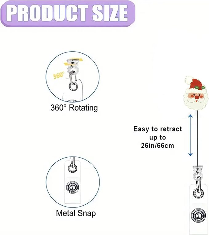 Holly Santa Claus Badge Reel Cute Christmas Nurse Badge Clip for Name Tag Accessories Xmas Badge Holder for Nursing Medical Worker Teacher |with Alligator Clip & 24” Durable Nylon Cord