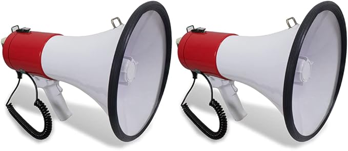 Technical Pro Portable 75-Watts 800M-1000M Range Megaphone Bullhorn Speaker w/Strap, Siren, & Volume Control, Good for Trainers, Camping, Coaches, Cheer Leaders (Red) Pack of 2