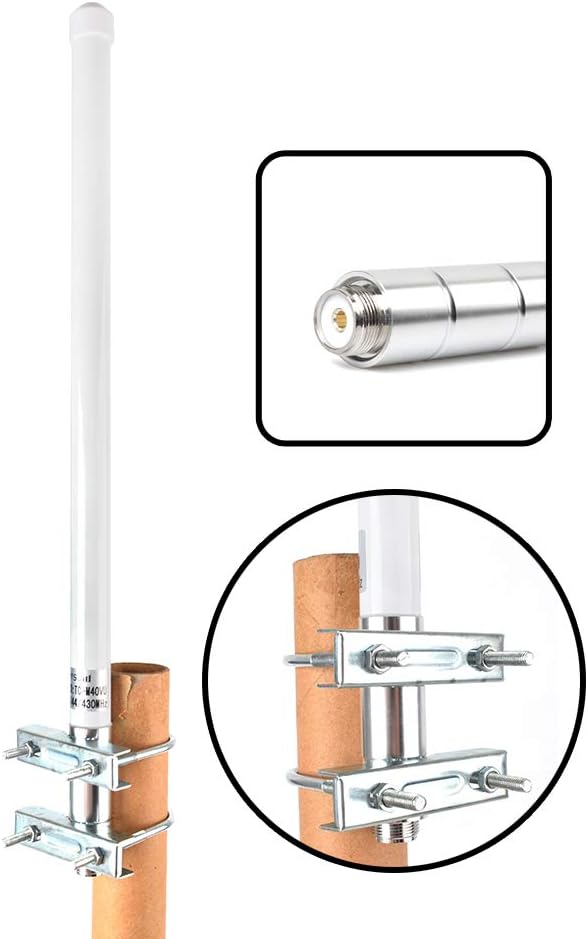 HYS TC-40UV Dual Band VHF UHF 2meter 70cm 144/430Mhz 2.5dBi 100W 15.7inch Fiberglass Outdoor Base Antenna with SO239 (UHF Female) Connector For ICOM Yaesu Midland Motorola Mobile Ham Radio Transceiver