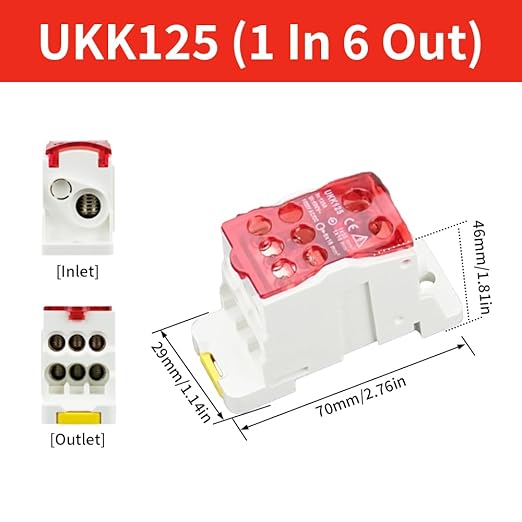 DIN Rail Distribution Box,690V 125A Positions Screw Terminal Block Junction Box Breaker Box Circuit Breaker Distribution Box for Various Power Distribution Needs (Red, 125A)