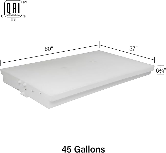 45 Gallon RV Fresh Water Tank, Potable Water Storage Tank for Drinking, Cooking, Cleaning, Showering, for Campers, Trailers, Motorhomes, RVs, Low-Profile Shape, 60" x 37" x 5.75" (WT-1497)