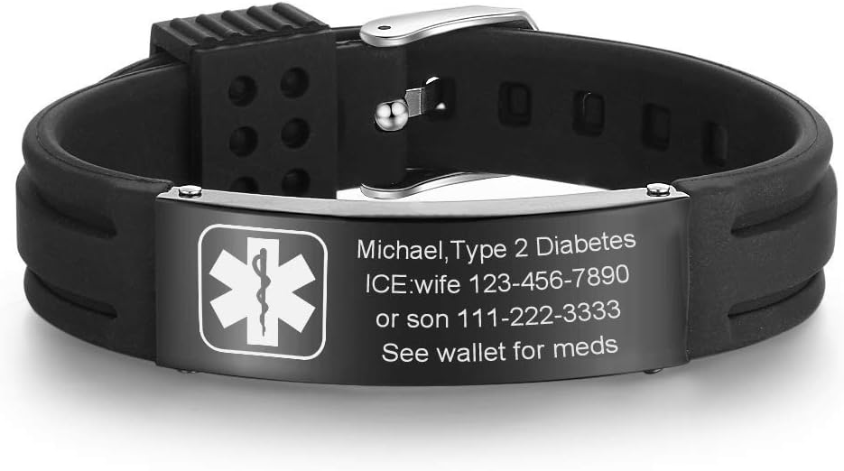 VNOX Medical Alert Bracelets for Men & Women Kids with Free Engraving Adjustable Stainless Steel Mesh Emergency Medical ID Bracelets Wristband