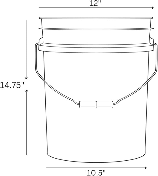 House Naturals Food Grade 5 Gallon Made in USA Plastic Bucket with Screw on Lid (White Buckets with Black Lids)
