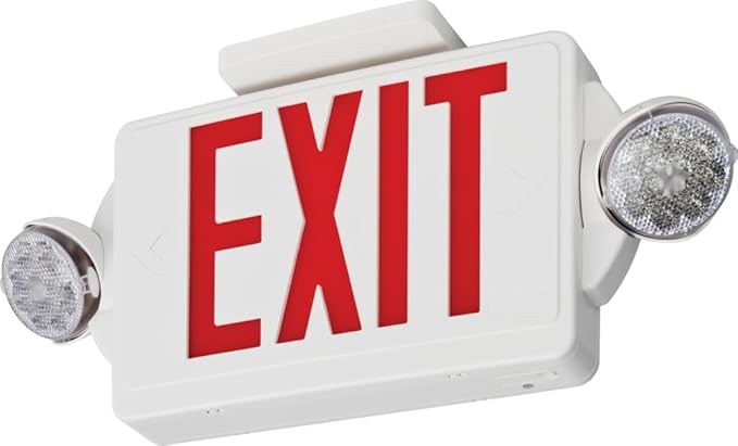 Lithonia Lighting Quantum LED Exit Sign/Emergency Light Combo, Exit Sign and Emergency Lights for Business, 2-Head Fixture, Red Letters, 180 Lumens, MVolt, 4 Watts (LHQM LED R M6)