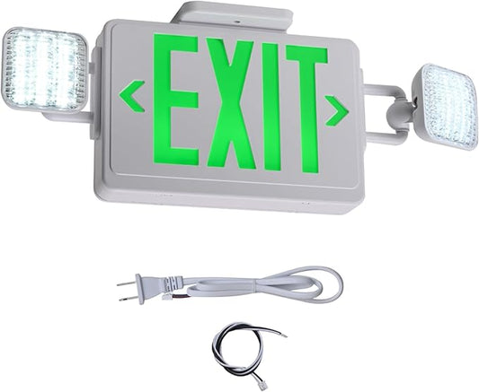 Green Exit Sign,Emergency Lights for Business with Plug,200lm 3Hours Battery Operated Corded Fire Emergency Exit Lighting Combo UL 924 AC85-277V