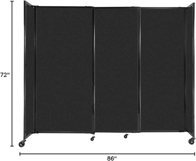 Versare Straightwall Sliding Portable Wall Partition | Freestanding Office Dividers | Locking Wheels | Temporary Room Separator | 7'2" Wide x 6' Tall Black SoundSorb Panels