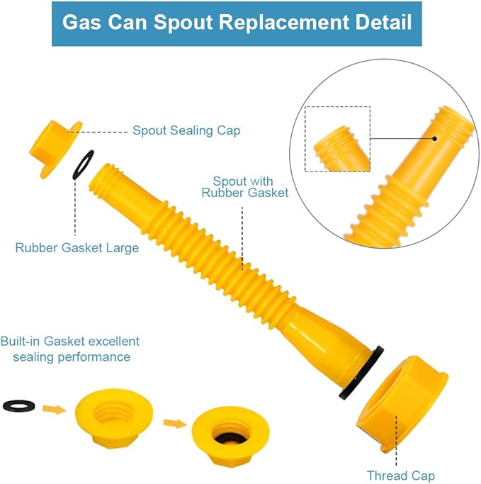 3 Pack Gas Can Spout Replacement, Upgraded Gas Cans Nozzle Replacement with Flexible Nozzle Leak-Proof Design, Fit for Most 1/2/5/10 Gallon Oil Cans