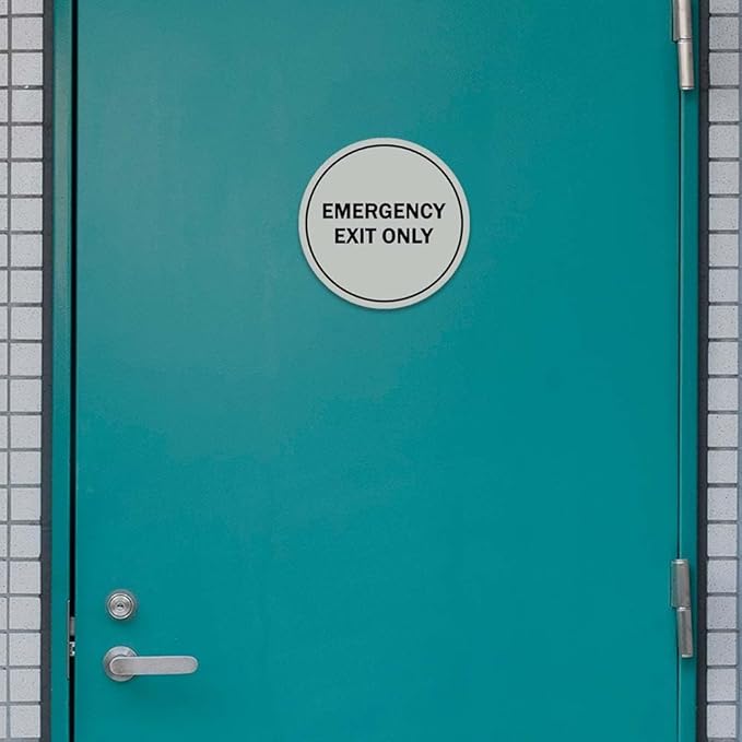 Signs ByLITA Circle Emergency Exit Only Sign (Ivory/Dark Brown) - Medium 5 Pack