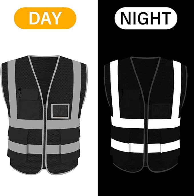 HYCOPROT High Visibility Mesh Safety Reflective Vest with Pockets and Zipper, Meets ANSI/ISEA Standards