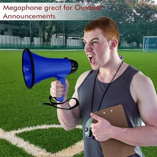 Technical Pro 20 Watts Lightweight Portable 300M Range Megaphone Bullhorn with Strap, Siren, and Volume Control, Good for Trainers, Soccer, Football, Baseball, Coaches