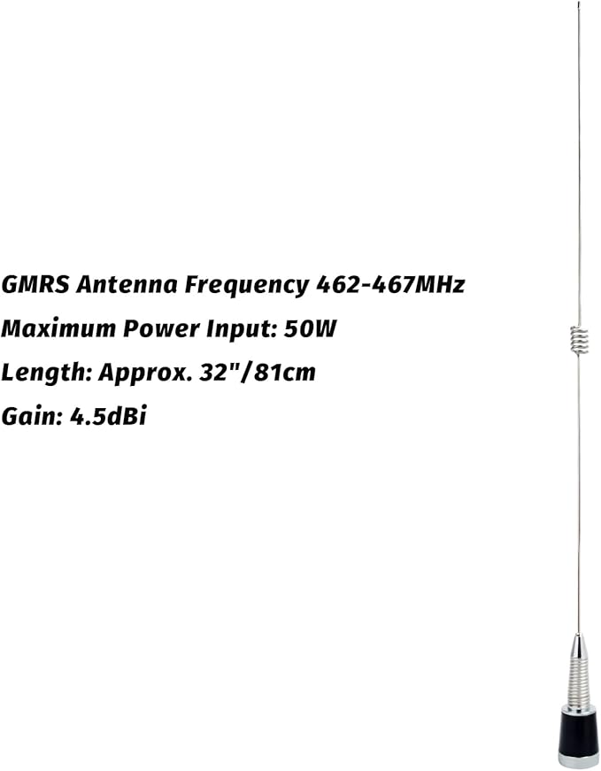 TWAYRDIO NMO GMRS Antenna, UHF 462-467MHz Two Way Radio Antenna for Midland BTECH Radioddity Retevis QYT GMRS Mobile Radios, Requires NMO Mount