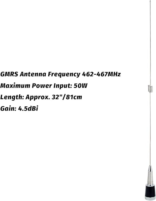 TWAYRDIO NMO GMRS Antenna, UHF 462-467MHz Two Way Radio Antenna for Midland BTECH Radioddity Retevis QYT GMRS Mobile Radios, Requires NMO Mount
