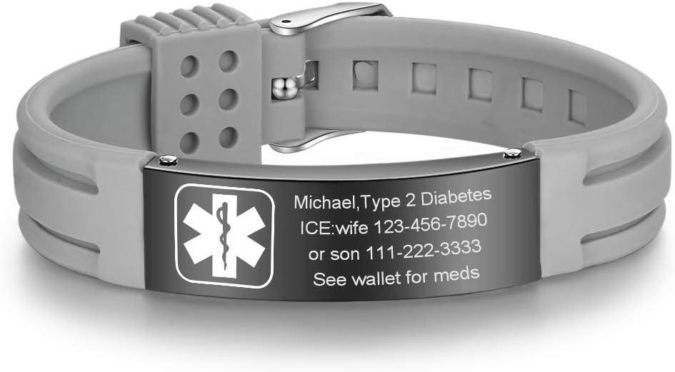 VNOX Medical Alert Bracelets for Men & Women Kids with Free Engraving Adjustable Stainless Steel Mesh Emergency Medical ID Bracelets Wristband