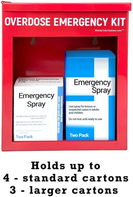 Overdose Emergency Kit Non-Locking Cabinet & Sign Bundle - High Visibility & Secure, 22 Gauge Steel, Wall Mountable with Acrylic Window, Break Hammer - Universal Capacity (Medication Not Included)