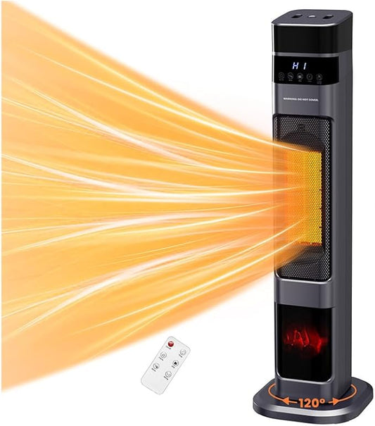 VCJ 31" Space Heaters, 1500W 12H Timer Electric Heater for Indoor Use, Remote, 120° Oscillation, Water Mist, Overheat & Tip-Over Protection, Quiet Portable Tower Heater for Bedroom Living Room Garage