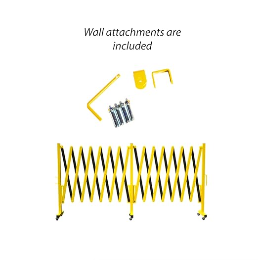 Trafford Industrial Expandable Metal Barricade, 16 Feet, Yellow and Magenta, Mobile Safety Barrier Gate, Retractable Traffic Fence