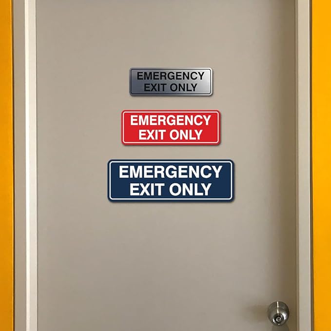 Signs ByLITA Standard Emergency Exit Only Sign - Easy Installation | Durable Wall or Door Sign (Brushed Silver) - Small