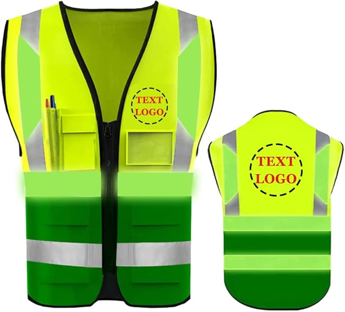 YOWESHOP High Reflective Visibility Safety Vest Custom Your Logo Safety Workwear with Reflective Strips and Front Zipper