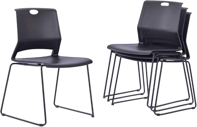 Sidanli Stacking Chairs Stackable Waiting Room Chairs Conference Room Chairs-Black (Set of 4)