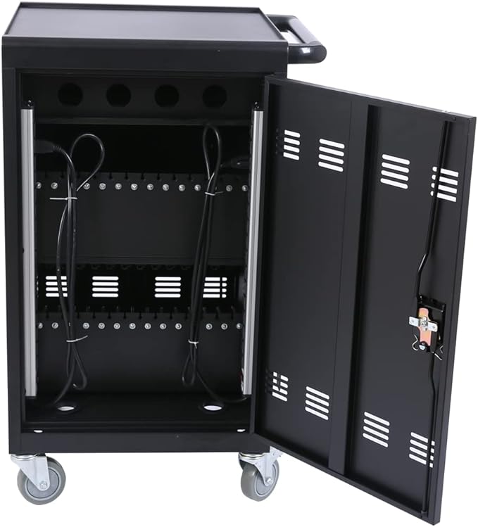 30-Device Mobile Charging Cart and Cabinet, Safety Charging Cart for iPads, Chromebooks, Tablets, Laptops