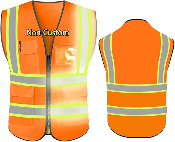 YOWESHOP High Reflective Visibility Safety Vest Custom Your Logo Safety Workwear with Reflective Strips and Front Zipper